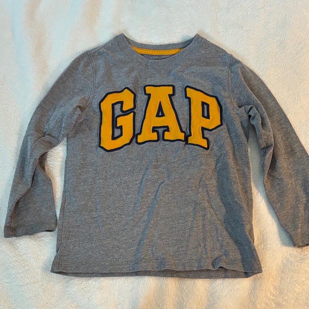 GAP Kids Long Sleeve Gray Tee with Yellow Logo